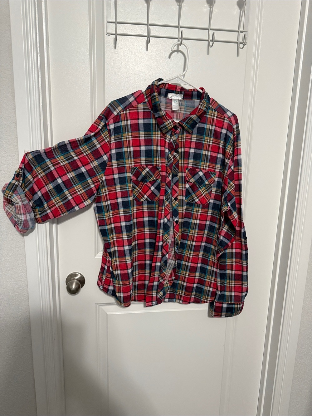 just be Red Plaid Button-Down Shirt with Multi-Color Checks
